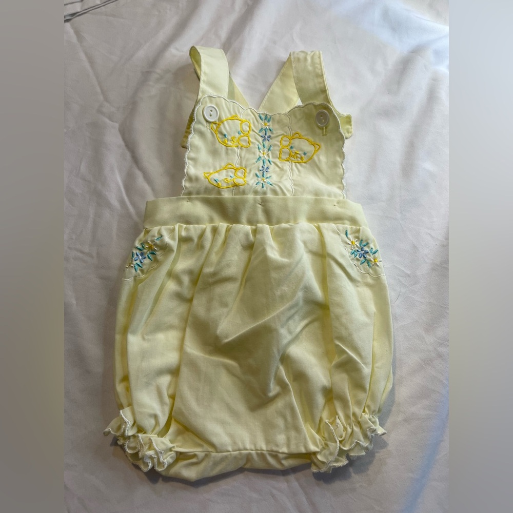 Vintage Yellow Embroidered Baby Romper